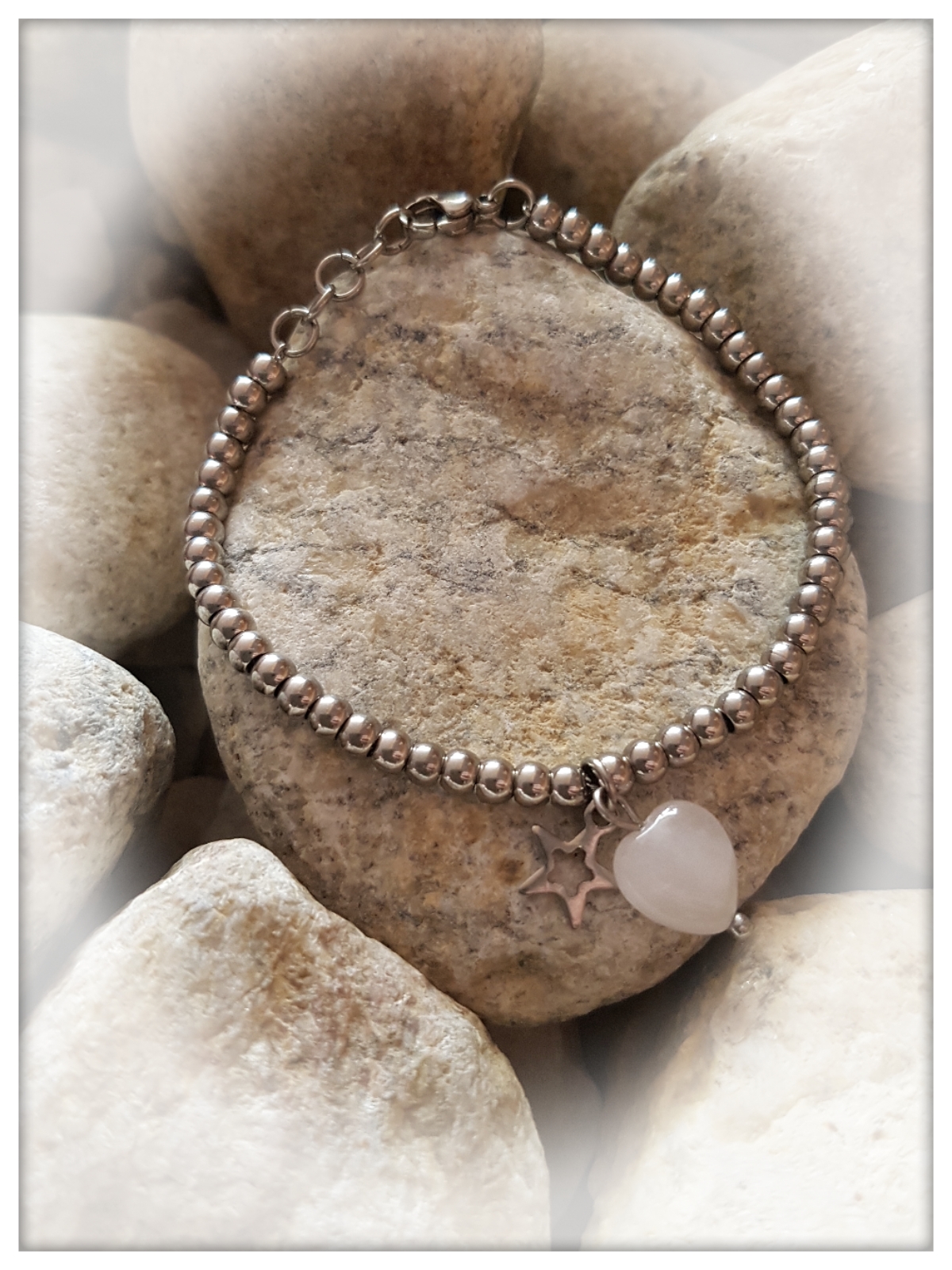 bracelet en s  steel coeur quartz rose avec  u00e9toile